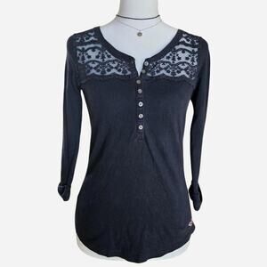 2000s Hollister Black Henley with Lace